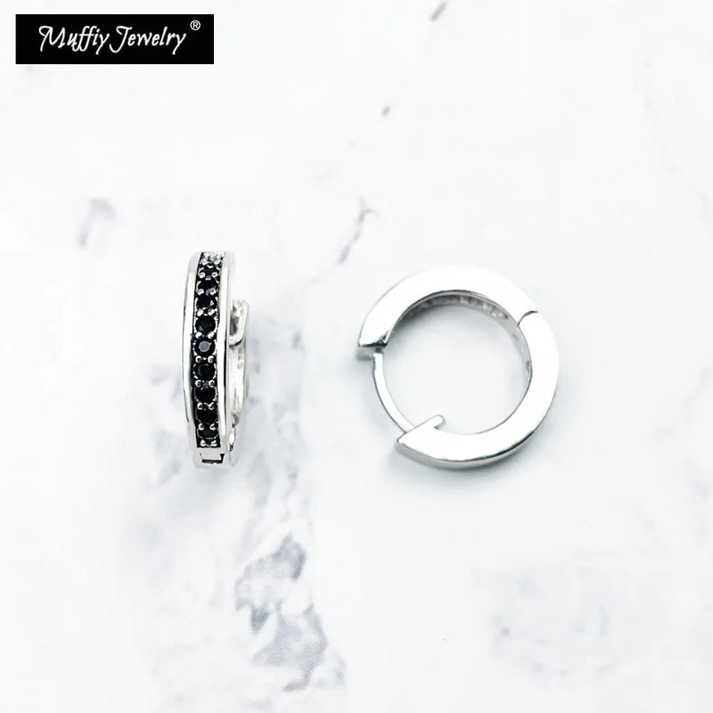 925 Silver Hinged Hoop Earrings Pave Zirconia Europe Style