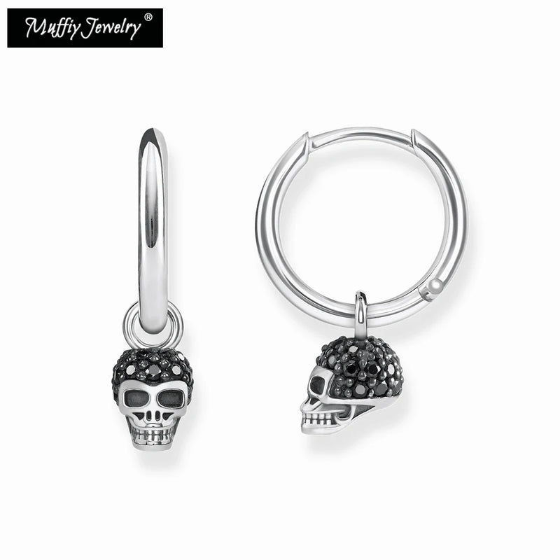 Hinged Hoop Earrings Creole Harp Skull Pave