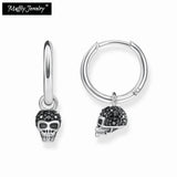 Hinged Hoop Earrings Creole Harp Skull Pave