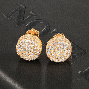 Hip Hop Micro Paved Rhinestone Round Zircon CZ Stud Earring