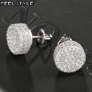 Hip Hop Micro Paved Rhinestone Round Zircon CZ Stud Earring