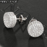 Hip Hop Micro Paved Rhinestone Round Zircon CZ Stud Earring