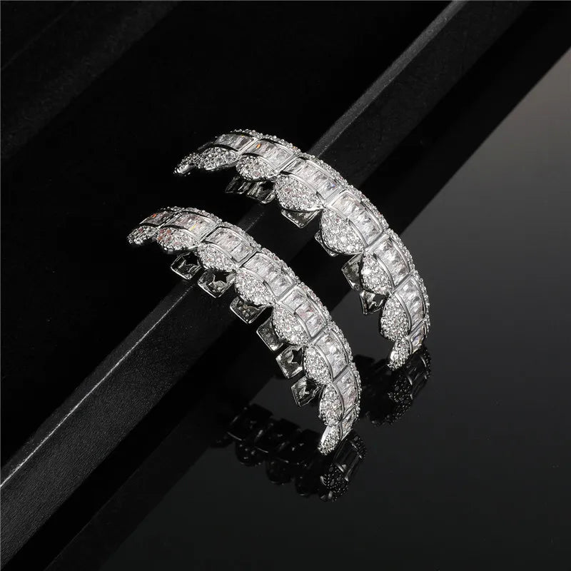 Baguette Stones Iced Out CZ Teeth Grillz Top&Bottom Grills For Men Women