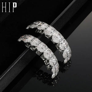 Baguette Stones Iced Out CZ Teeth Grillz Top&Bottom Grills For Men Women