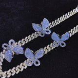 12MM Bling Pink Butterfly Cuban Chain Bracelet for Men Women