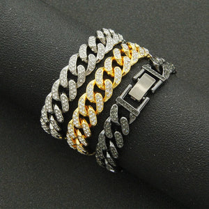 Hip Hop 13MM Rhinestones Prong Iced Cuban Link Chain Bracelet Bling Butterfly