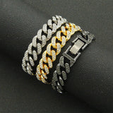 Hip Hop 13MM Rhinestones Prong Iced Cuban Link Chain Bracelet Bling Butterfly