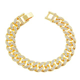 Hip Hop 13MM Rhinestones Prong Iced Cuban Link Chain Bracelet Bling Butterfly