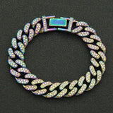 Hip Hop 13MM Rhinestones Prong Iced Cuban Link Chain Bracelet Bling Butterfly