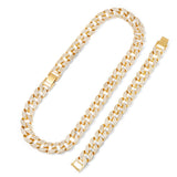 Hip Hop 15MM 3PCS KIT Silver Watch+Necklace+Bracelet Iced Out Cuban Rhinestones