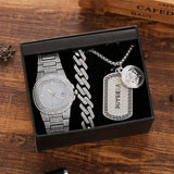 Hip Hop 15mm Iced Out Men's Necklace Bracelet Watch Rhinestone Zircon Paved