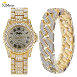 Hip Hop 15mm Iced Out Men's Necklace Bracelet Watch Rhinestone Zircon Paved