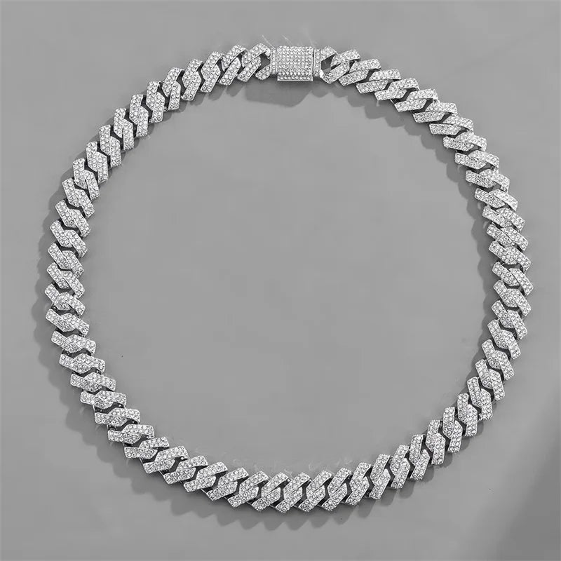 Hip Hop 15mm Iced Out Men's Necklace Bracelet Watch Rhinestone Zircon Paved