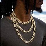 Hip Hop 15mm Iced Out Men's Necklace Bracelet Watch Rhinestone Zircon Paved