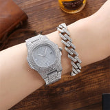 Hip Hop 15mm Iced Out Men's Necklace Bracelet Watch Rhinestone Zircon Paved