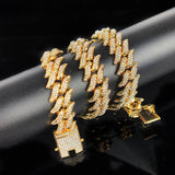 Hip Hop 16.5MM 2Row Thorns Cuban Link Chain Bling Necklace Bracelet