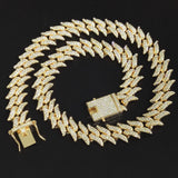 Hip Hop 16.5MM 2Row Thorns Cuban Link Chain Bling Necklace Bracelet
