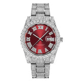 Hip Hop 20MM 3PCS Silver Watch+Necklace+Bracelet Crystal Iced Out Cuban Chains