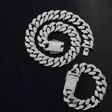 Hip Hop 20MM 3PCS Silver Watch+Necklace+Bracelet Crystal Iced Out Cuban Chains