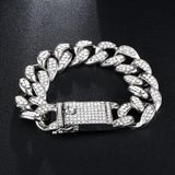 Hip Hop 20MM 3PCS Silver Watch+Necklace+Bracelet Crystal Iced Out Cuban Chains