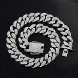 Hip Hop 20MM 3PCS Silver Watch+Necklace+Bracelet Crystal Iced Out Cuban Chains