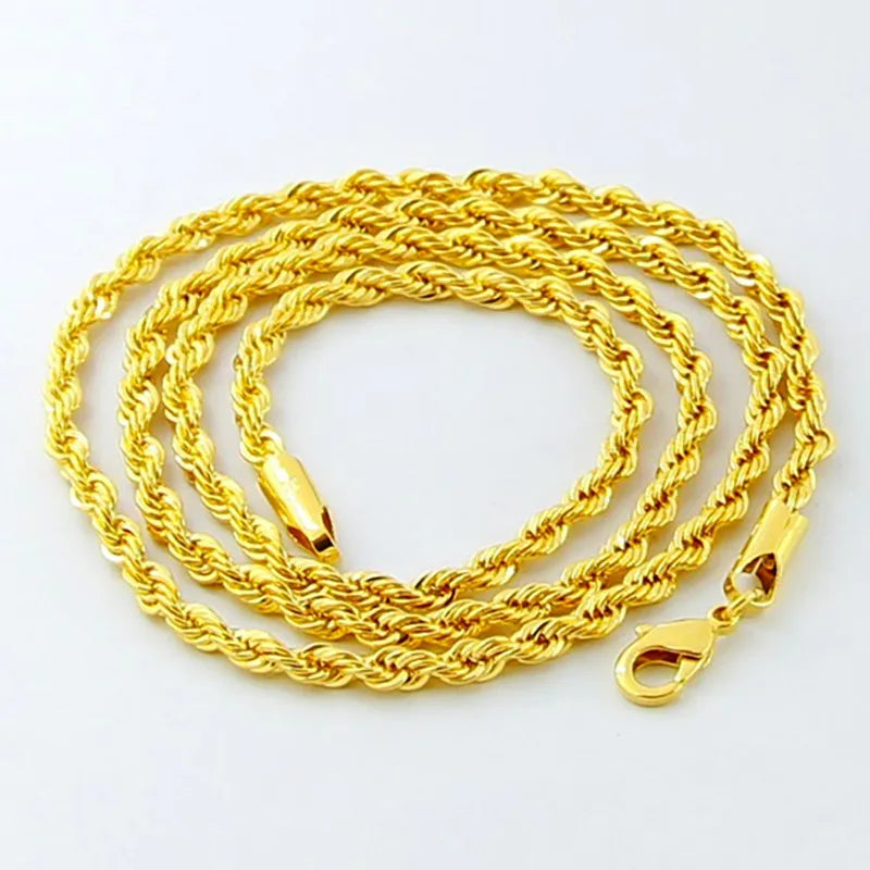 Hip Hop 24K 3MM Rope Twist Electroplating Necklace Wedding Jewelry