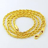 Hip Hop 24K 3MM Rope Twist Electroplating Necklace Wedding Jewelry