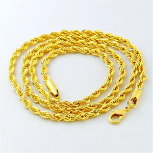 Hip Hop 24K Twisted Rope Necklace for Men & Women Wedding