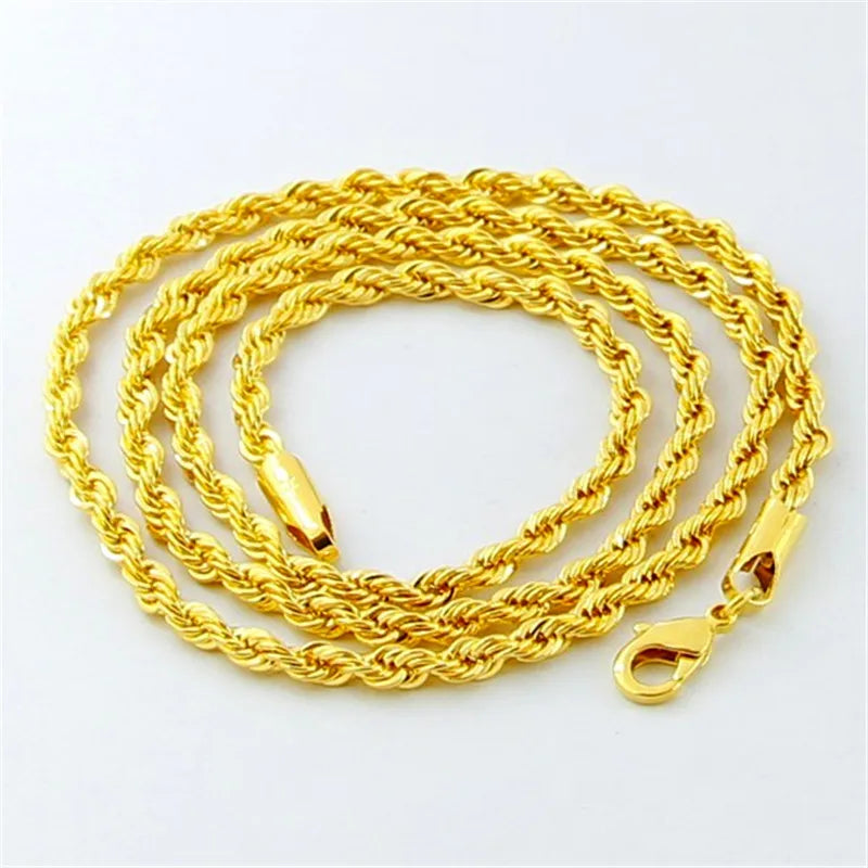 Hip Hop 24K Twisted Rope Necklace for Men & Women Wedding
