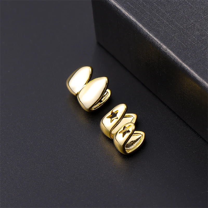 Hip Hop Plated Teeth Caps Grillz Top & Bottom Charm Grills Gift