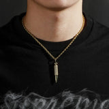 Hip Hop CZ Stone Paved Bling Iced Bullet Pendant Necklace for Men Silver
