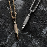 Hip Hop CZ Stone Paved Bling Iced Bullet Pendant Necklace for Men Silver