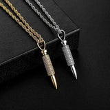 Hip Hop CZ Stone Paved Bling Iced Bullet Pendant Necklace for Men Silver