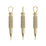 Hip Hop CZ Stone Paved Bling Iced Bullet Pendant Necklace for Men Silver