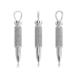 Hip Hop CZ Stone Paved Bling Iced Bullet Pendant Necklace for Men Silver