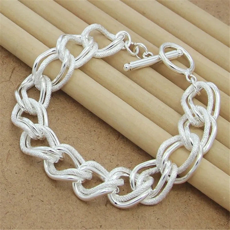 Hip Hop 925 Silver Bracelet Double Circle Interlocking Bracelet Glamour Jewelry