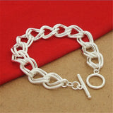 Hip Hop 925 Silver Bracelet Double Circle Interlocking Bracelet Glamour Jewelry