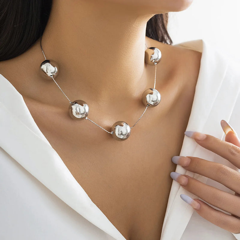 Hip Hop Big Ball Positioning Collar Short Necklace Women