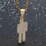 Hip Hop Billie Tilted Head Pendant Necklace Zircon Silver Necklace