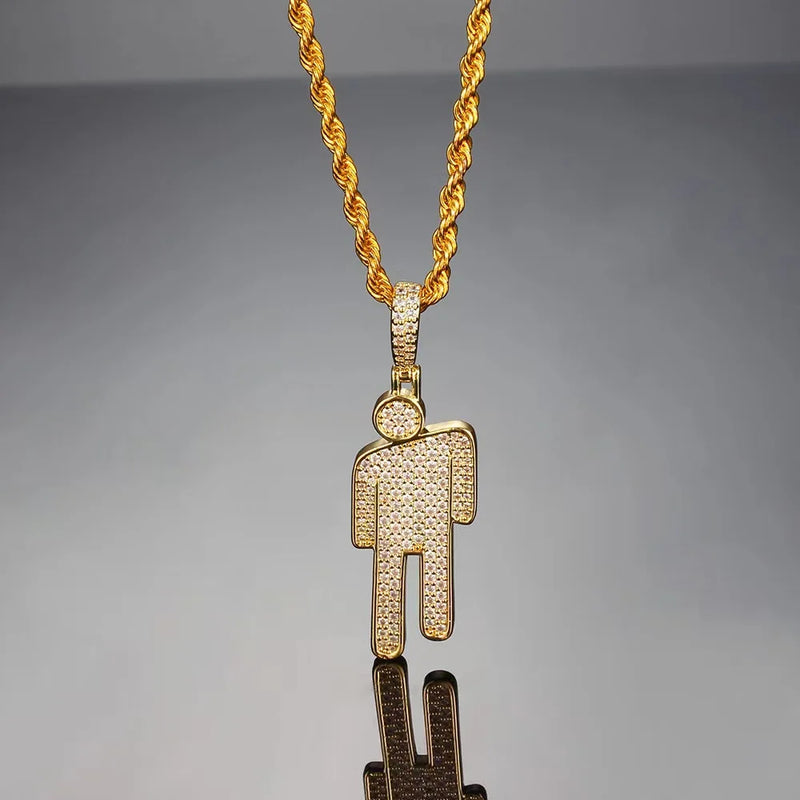 Hip Hop Billie Tilted Head Pendant Necklace Zircon Silver Necklace