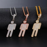 Hip Hop Billie Tilted Head Pendant Necklace Zircon Silver Necklace