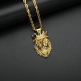 Hip Hop Crown Lion Pendant Necklace for Men