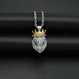 Hip Hop Crown Lion Pendant Necklace for Men