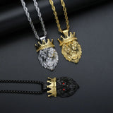 Hip Hop Crown Lion Pendant Necklace for Men