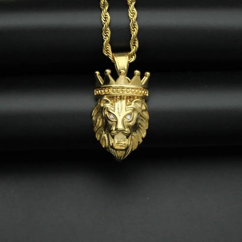 Hip Hop Crown Lion Pendant Necklace for Men