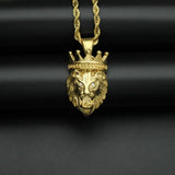 Hip Hop Crown Lion Pendant Necklace for Men