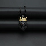 Hip Hop Crown Lion Pendant Necklace for Men