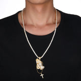 Hip Hop Bling CZ Praying Hands Cross Necklace Men Jewelry Tennis Chain
