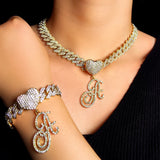 Bling Iced Out Cursive Initial Letter Pendant Necklace for Women