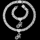 Bling Iced Out Cursive Initial Letter Pendant Necklace for Women